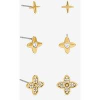 Inicio Gold Plated Polished And Crystal Clover Earrings - Pack Of 3 - Gift Pouch
