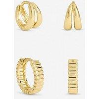 Inicio Gold Plated Textured Hoop Earrings - Pack Of 2 - Gift Pouch