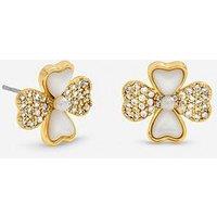 Inicio Gold Plated Mother Of Pearl And Pave Clover Stud Earrings - Gift Pouch