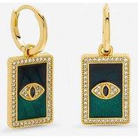 Inicio Gold Plated And Green Evil Eye Charm Huggie Earrings - Gift Pouch