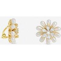 Jon Richard Gold Plated Pearl And Crystal Flower Clip Earrings