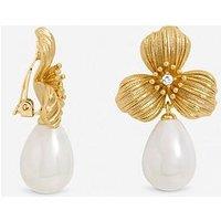 Jon Richard Textured Floral And Pearl Drop Clip Earrings