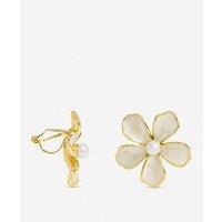 Jon Richard Gold Plated And White Enamel Flower Clip Earrings