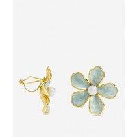 Jon Richard Gold Plated And Blue Enamel Flower Clip Earrings
