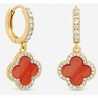 Jon Richard Gold Plated And Coral Clover Huggie Earrings