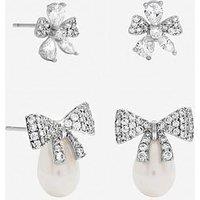 Jon Richard Rhodium Plated Pearl And Pave Bow Earrings - Pack Of 2