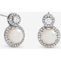 Jon Richard Rhodium Plated Pave And Fresh Water Halo Earrings