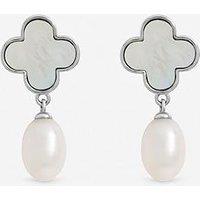 Jon Richard Rhodium Plated Pearl And Mother Of Pearl Clover Drop Earrings