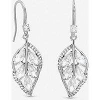 Jon Richard Rhodium Plated And Crystal Leaf Drop Earrings