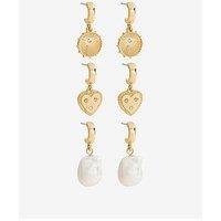 Mood Gold Plated Charm Pearl Earrings - Pack Of 3