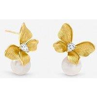 Jon Richard Gold Plated Satin Butterfly And Pearl Drop Earrings