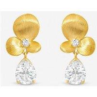 Jon Richard Gold Plated Brushed Floral And Crystal Drop Earrings