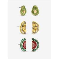 Mood Gold Plated And Crystal Fruit Earrings - Pack Of 3