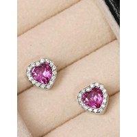 Jon Richard Rhodium Plated And Pink Heart Stud Earrings