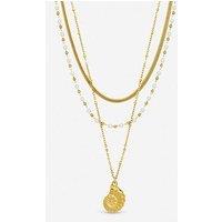 Jon Richard Gold Plated Waterproof Shell And Pearl Triple Row Necklace