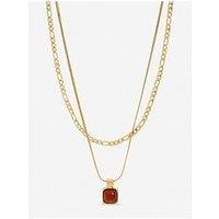 Mood Gold Plated Double Layer Chain And Resin Necklace