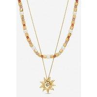 Mood Gold Plated Beaded Sun Double Row Necklace