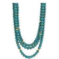 Mood Gold Plated And Turquoise Bead Statement Multirow Necklace