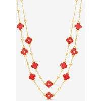 Mood Gold Plated And Coral Clover Double Row Necklace