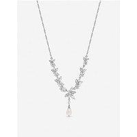Jon Richard Rhodium Plated Crystal And Freshweater Pearl Y-Drop Necklace