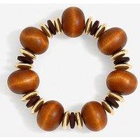 Mood Gold Plated And Wood Orb Stretch Bracelet