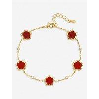 Inicio Gold Plated And Cherry Red Flower Station Bracelet - Gift Pouch