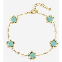 Inicio Gold Plated And Turquoise Flower Station Bracelet - Gift Pouch
