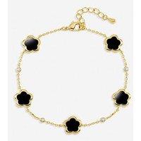 Inicio Gold Plated And Jet Flower Station Bracelet - Gift Pouch