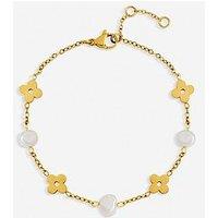 Jon Richard Gold Plated Waterproof Pearl And Floral Station Bracelet