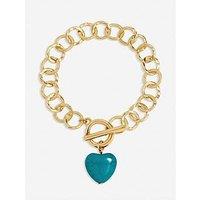 Mood Gold Plated And Turquoise Heart T-Bar Bracelet