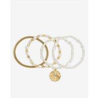 Mood Gold Plated Pearl Charm Stretch Bracelet - Pack Of 4