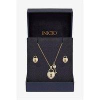 Inicio Gold Plated Padlock Heart Set - Gift Box