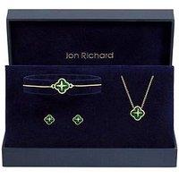 Jon Richard Gold Plated And Malachite Clover Trio Set - Gift Box