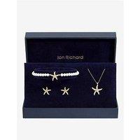 Jon Richard Gold Plated Pave And Pearl Starfish Trio Set - Gift Box