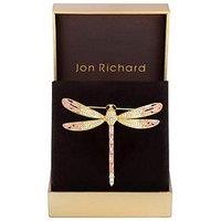 Jon Richard Gold Plated Pink Dragon Fly Brooch - Gift Box