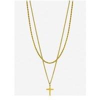 Inicio Men'S Gold Plated Waterproof Double Row Cross Necklace - Gift Pouch