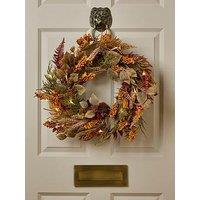 The Very Collection 60Cm Lit Autumn Mixed Leaf Wreath With Berries