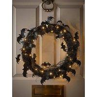 The Very Collection Pre Lit Bat Wreath Halloween Decoration