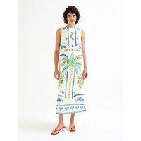 Compania Fantastica Palm And Mermaid Print Long Dress - White