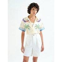 Compania Fantastica Palm & Mermaid Short Sleeve Shirt - White