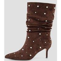 The Very Collection Slouch Calf Boot With Studs - Brown