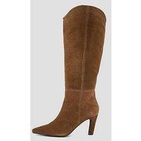 The Very Collection Womens Knee-High Pointed Toe Real & Suede Heeled Boots - Tan