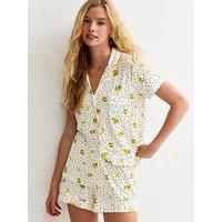 New Look Jersey Lemon Spot Print Pyjama Set - White