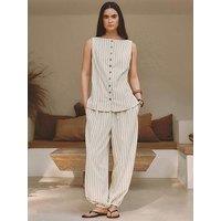 Albaray Linen Pinstripe Balloon Trouser - Cream