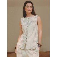 Albaray Linen Pinstripe Waistcoat - Cream