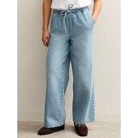 New Look Petite Pull On Wide Leg Jeans - Light Blue