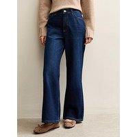 New Look Petite High Rise Wide Leg Jeans - Dark Blue