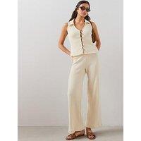 The Very Collection Textured Rib Wide Leg Co Ord Trousers - Cream