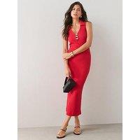 The Very Collection Textured Rib Collared Midaxi Dress - Red