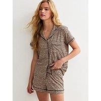 New Look Jersey Animal Print Shirt And Shorts Pyjama Set - Brown